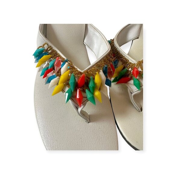 Vintage White Sandals w/ Multicolor Beads Filipinas Made in Philippines, Size 9 - Picture 11 of 13